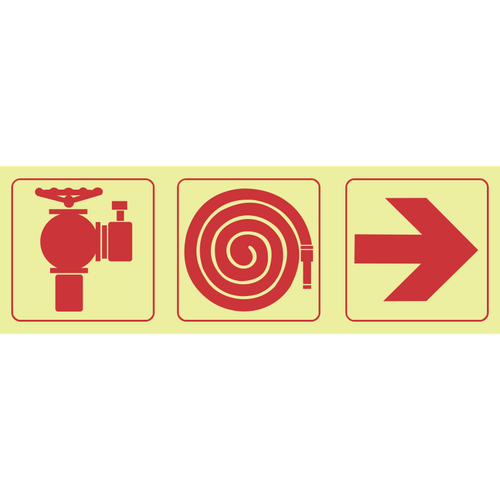 Fire hydrant, fire hose reel, arrow right photoluminescent (Glow in the dark) safety sign SABS - F9