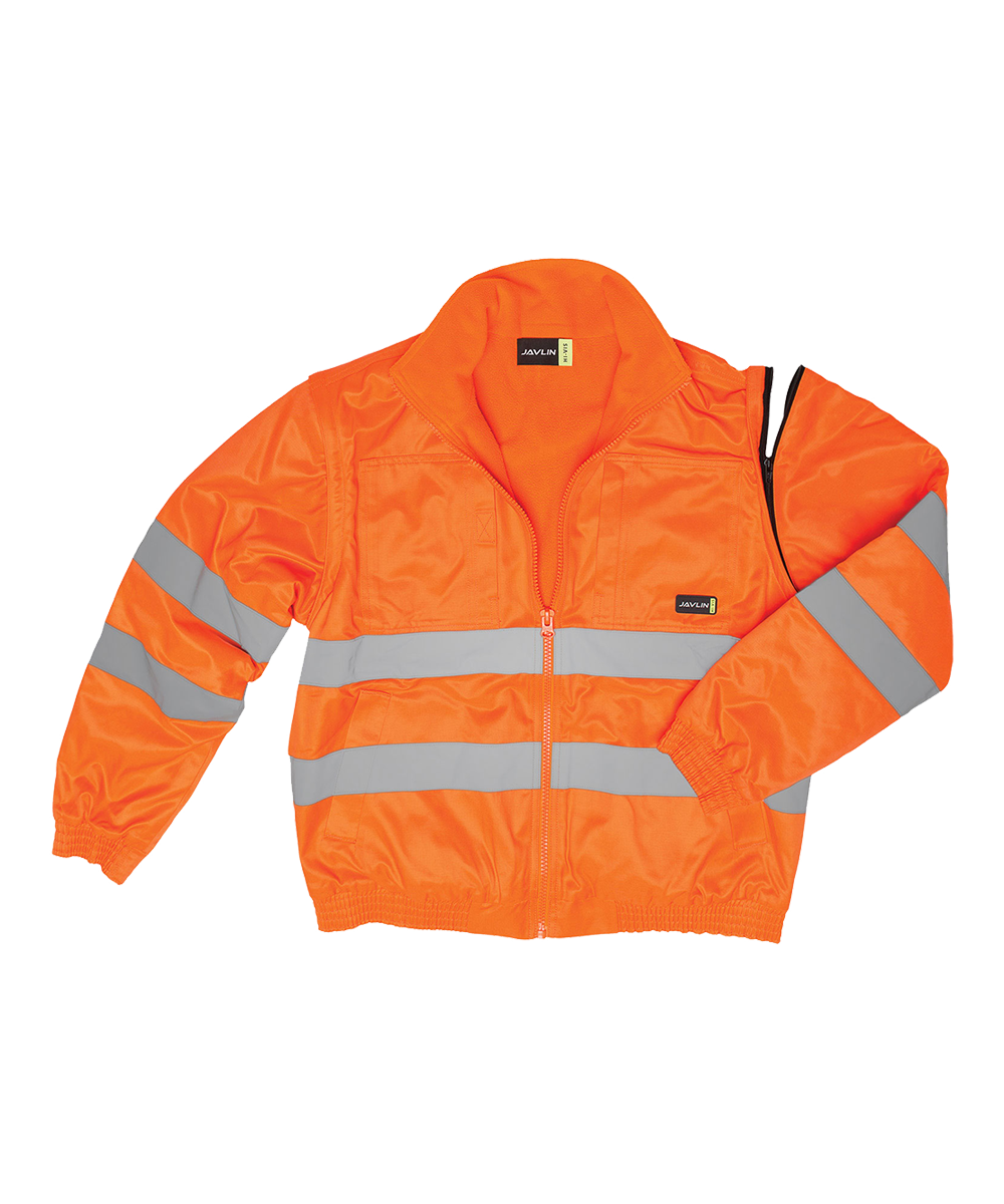 Hi-Vis Fleece Lined Bomber Jacket - Detachable sleeves - Javlin