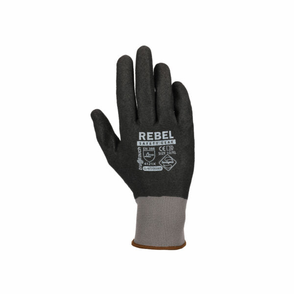 REBEL Tru Touch Black Full Dip Sandy Nitrile Gloves