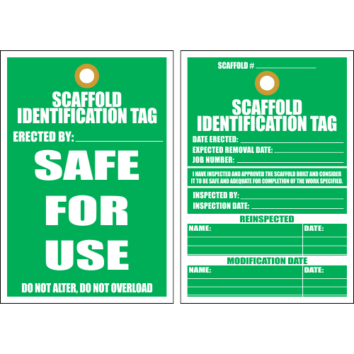 Scaffold safe to use sign Identification Tag