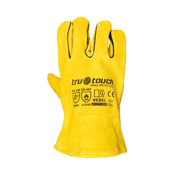 REBEL Tru Touch Yellow Lined Welders Superior Wrist Length Gloves