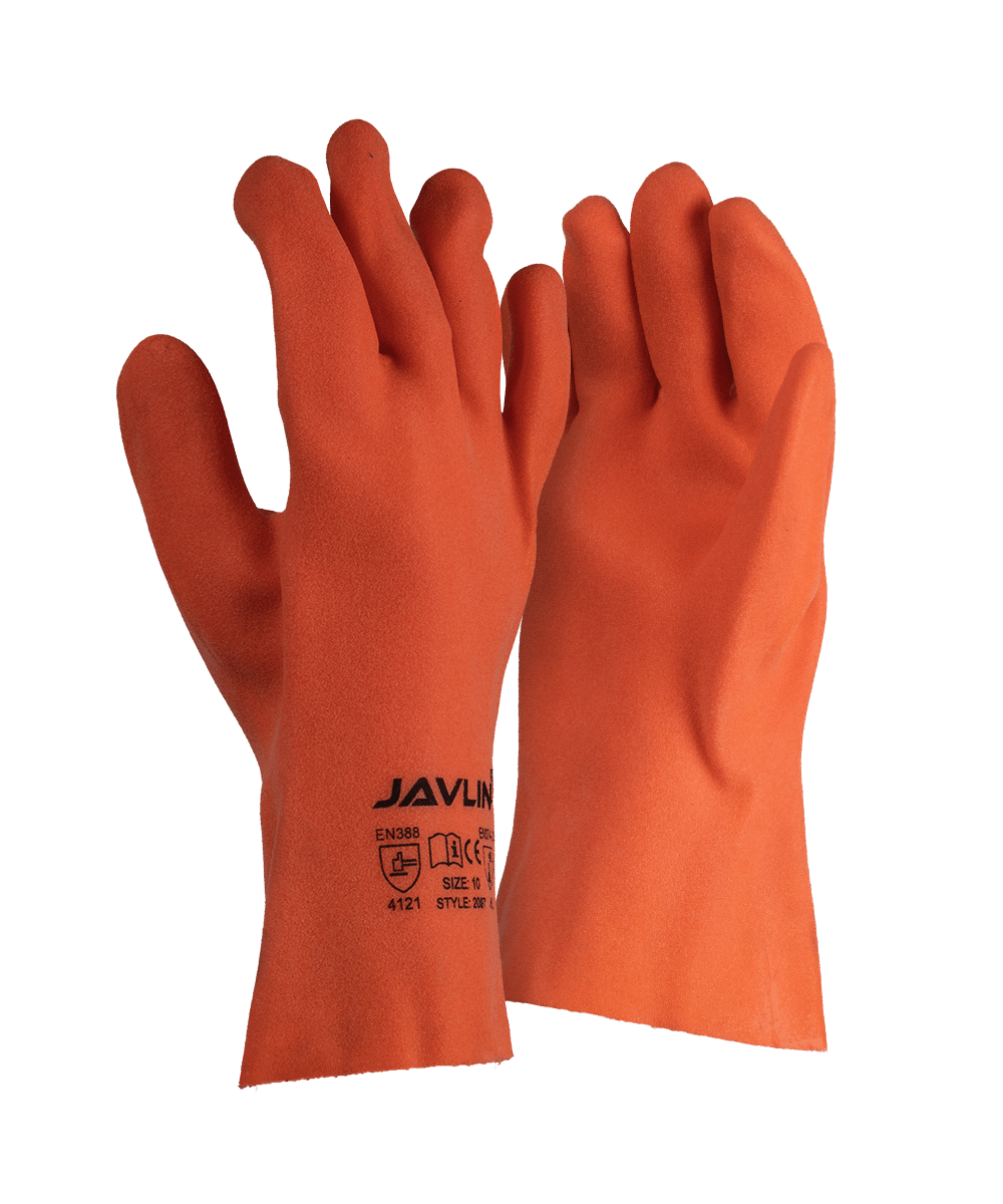 Foam PVC Fluorescent Orange Sandy Finish Gloves