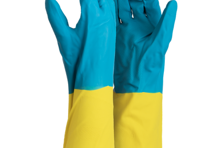 Neoprene Latex Blue/Yellow Glove - bi colour