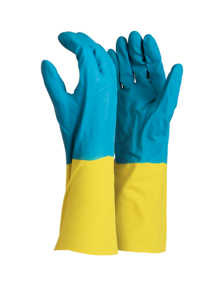 Neoprene Latex Blue/Yellow Glove - bi colour