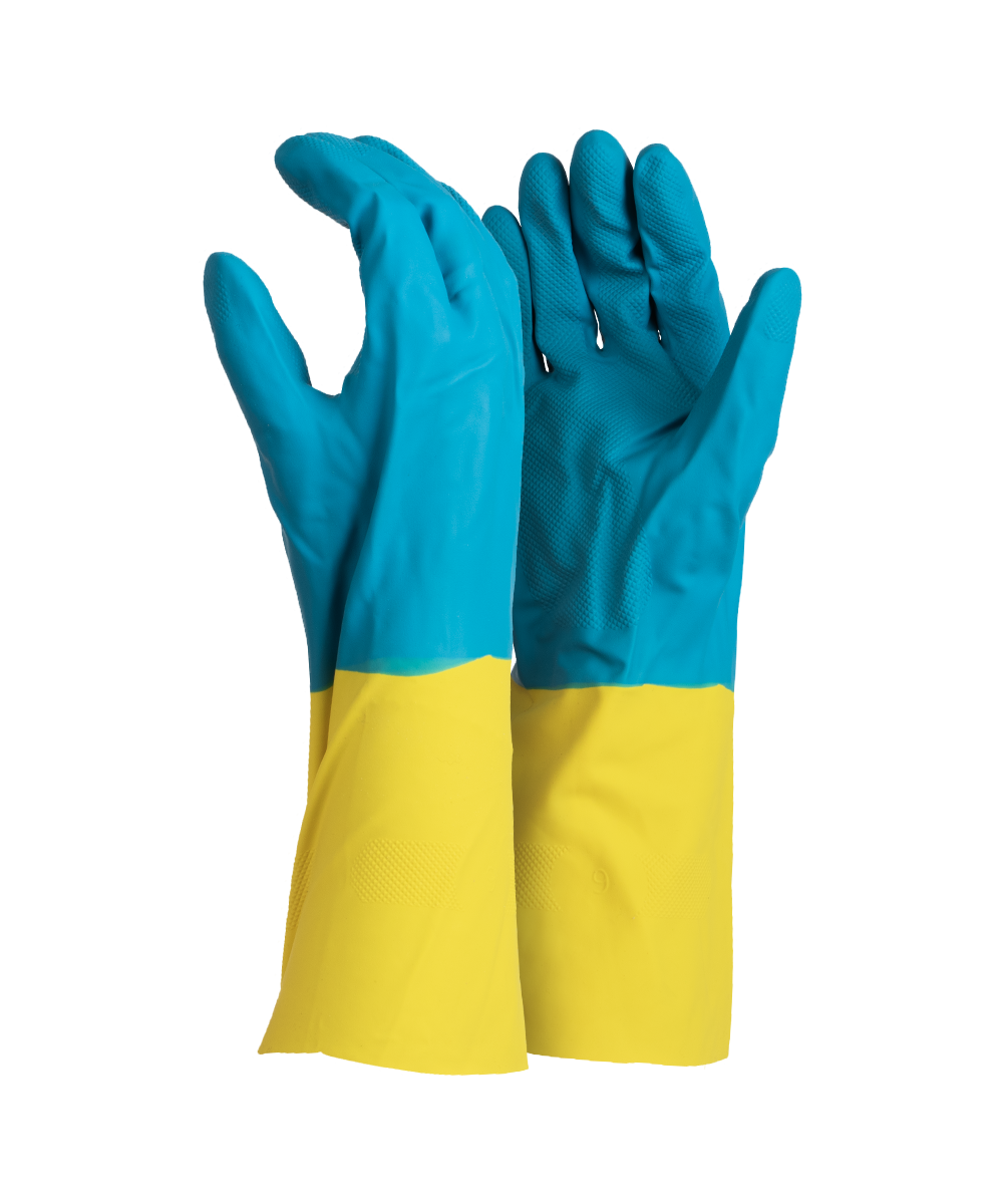 Neoprene Latex Blue/Yellow Glove - bi colour