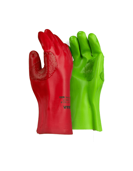Red Left & Green Right PVC Reinforced Miner’s Gloves – 27cm