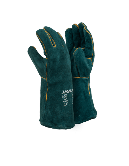 Green Leather Fully Welted Lined Gloves – 15cm Cuff