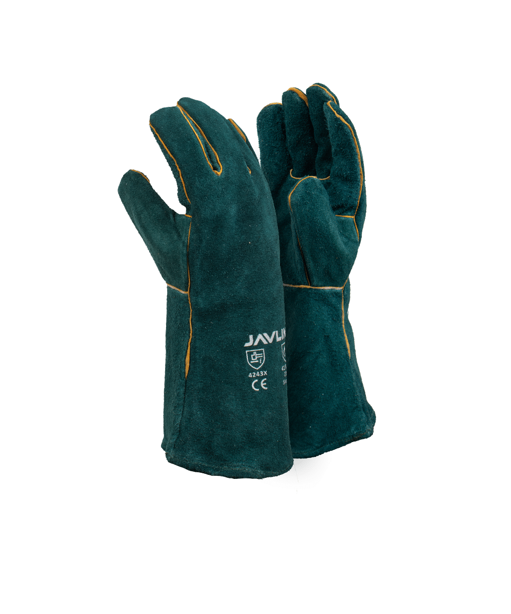 Green Leather Fully Welted Lined Gloves – 15cm Cuff