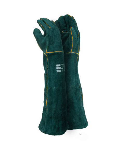 Green Leather Fully Welted Lined Gloves – 40cm Cuff