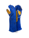 Premium Blue Leather Lined Welding Gloves With Yellow Palm Reinforcing – 20cm Cuff