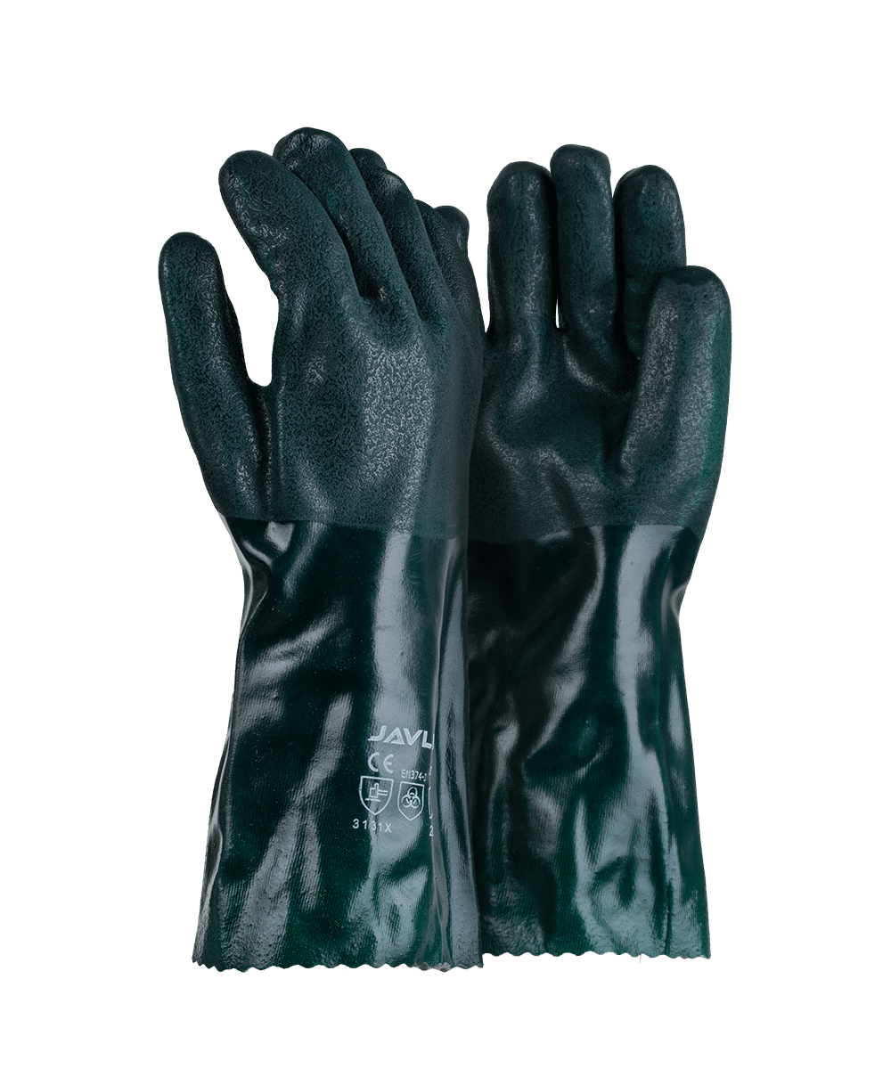 Green PVC Double Dipped Sandy Finish Superior quality Gloves – 35cm